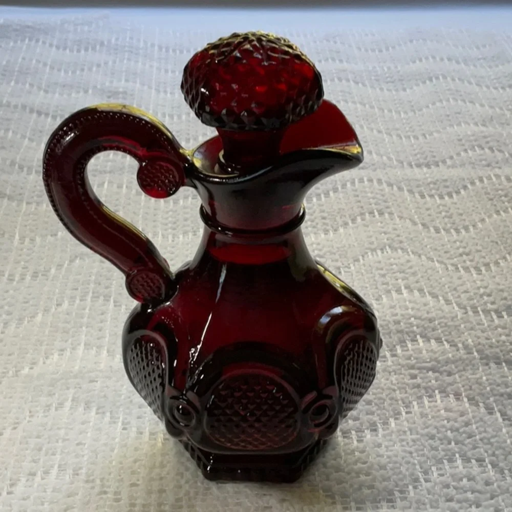 Vintage Avon 1876 Cape Cod Ruby Red Footed Cruet with Stopper